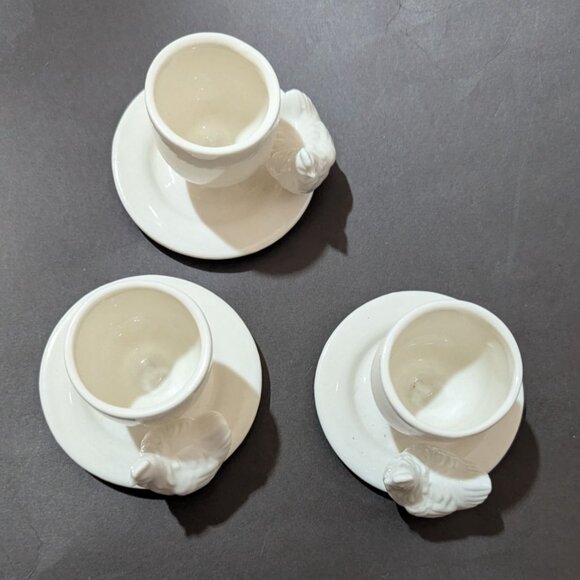 vintage Ceramic Egg Cups Chicken Design    Breakfast Decor Set Of 3 Farmhouse - Picture 4 of 8